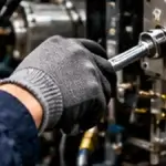 Addressing the Challenge of Equipment Efficiency in Lean Implementation Editorial image showing mechanic inspecting industrial equipment.